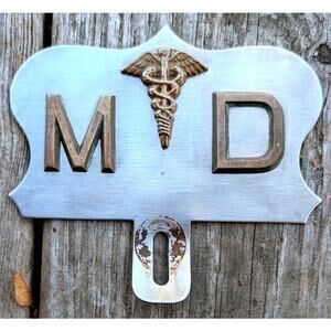 Vintage Medical Doctor Physician MD Caduceus License Plate Topper 5.5" Hvy Duty